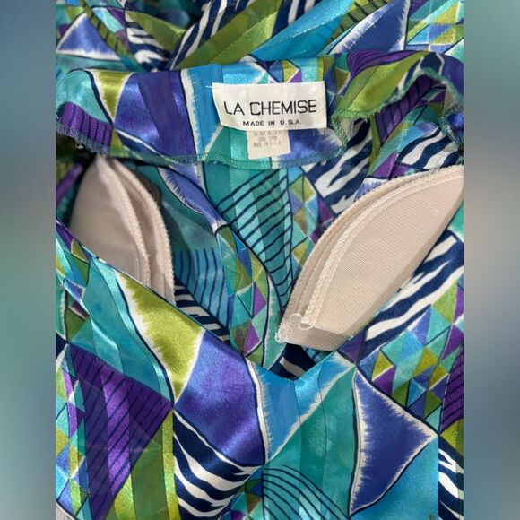 VINTAGE La Chemise USA Blue Purple Retro Kaftan Dress Kimono Colorful Coverup L - Picture 3 of 14